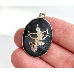 Dancing Angel Siam Sterling Silver 925 Vintage Thai Made Nielloware Brooch Pin